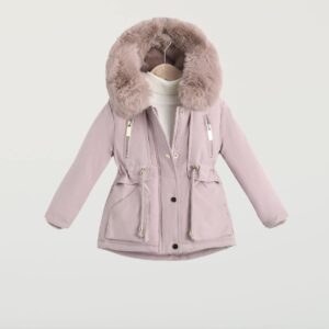 zimná parka s kožúškom - ružová