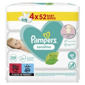 Pampers Sensitive Detské vlhčené obrúsky pre citlivú pokožku (4× 52 ks)