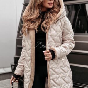 Zimná bunda s kožúškom - zelená a béžová